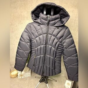 NWT DKNY Black Quilted Puffer Jacket Hooded Coat Size S MSRP $160